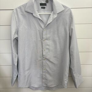 Black Label by‎ Ruffini Men's Gray Polka Dot Slim Fit Dress Shirt M